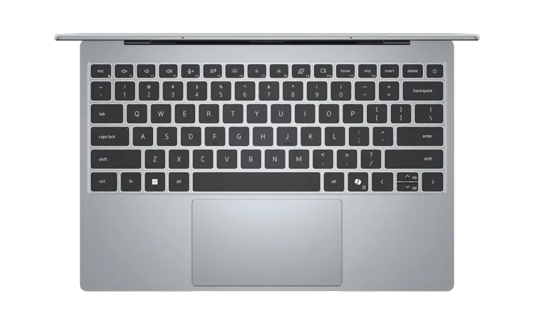 Vista dall'alto della tastiera edge-to-edge e del touchpad di un ultrabook Dell XPS 13 Plus